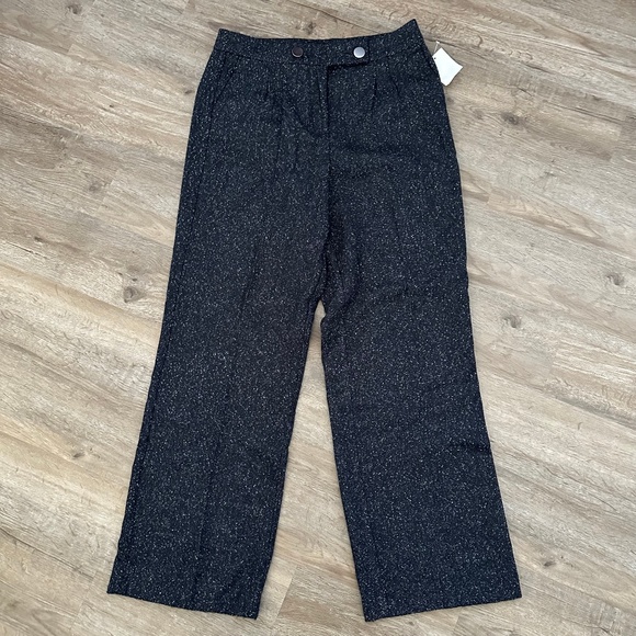 NWT ModCloth Navy Tweed Wide Leg High Rise Pleated Trouser Pants - Picture 2 of 5